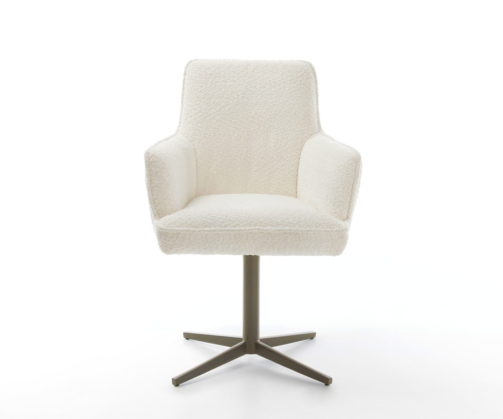 Chaise-pivotante Heira-Flex avec accoudoirs bouclé blanc pied de chaise 4 branches aspect titane pivotement sur 360° ressorts ensachés 1
